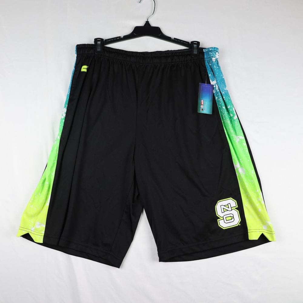 NWT Colosseum Shorts Mens Large Black Neon Drawstring NC State Athletic Pockets